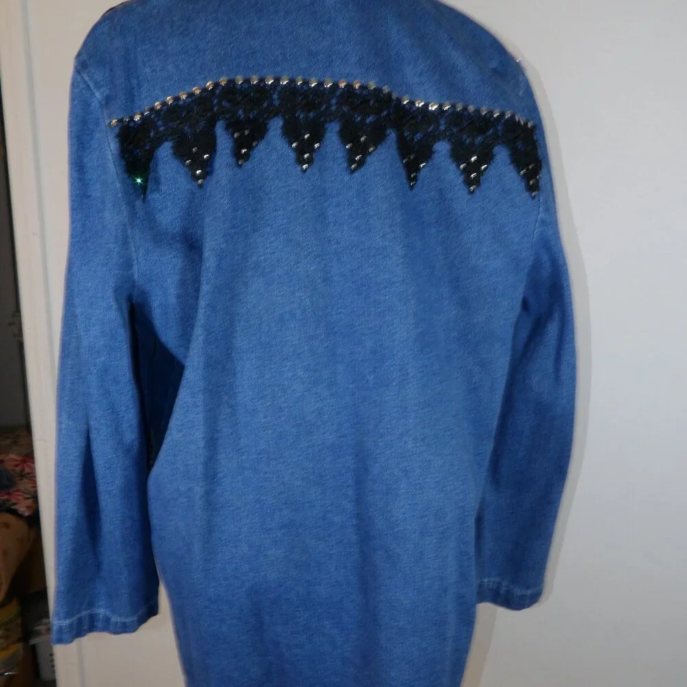 Pretty Things Denim Jacket with Black Fringe Women's Size Medium - Picture 4 of 5